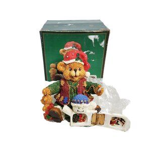 vintage mayview collection teddy bear with snowman christmas figurine